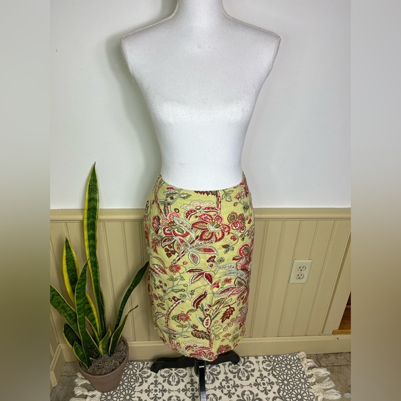 Silk Club Linen Floral Midi Skirt Sz 12 Cottagecore Boho Chic Tropical Island - Picture 1 of 13